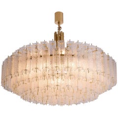 Chandelier in Brass and Structured Glass