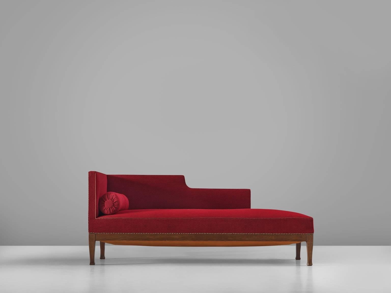 Scandinavian Modern Early Swedish 'Grace' Chaise Longue in Deep Red