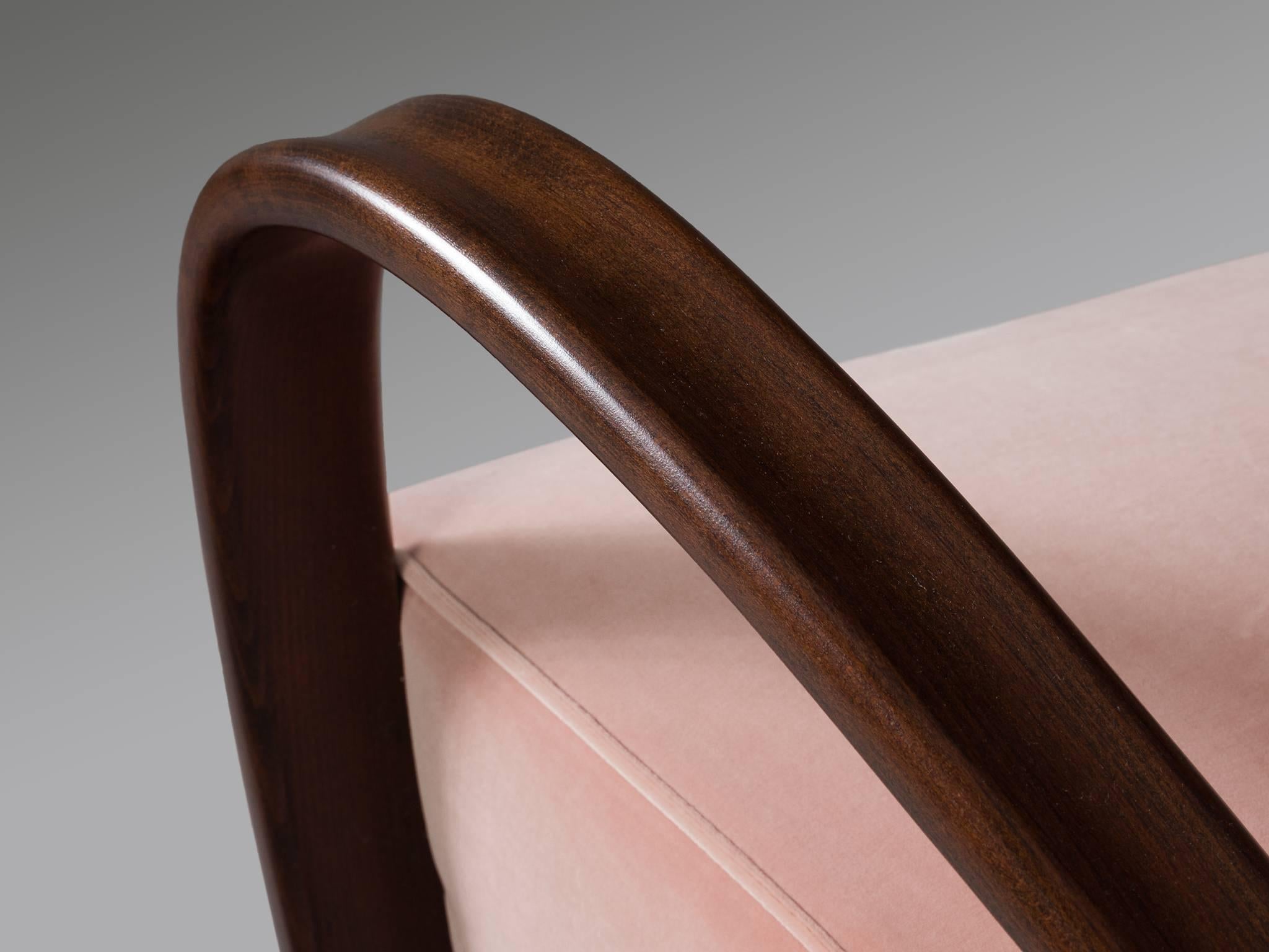 Mid-20th Century Jindrich Halabala Pink Velvet Reupholstered Armchairs