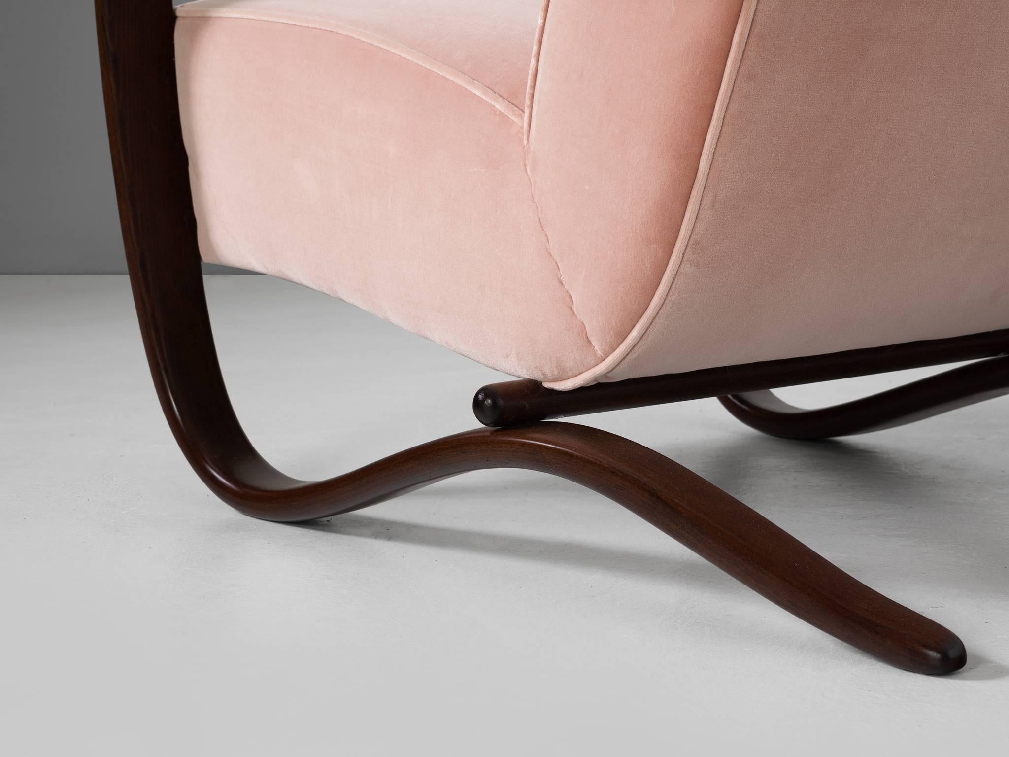 Beech Jindrich Halabala Pink Velvet Reupholstered Armchairs
