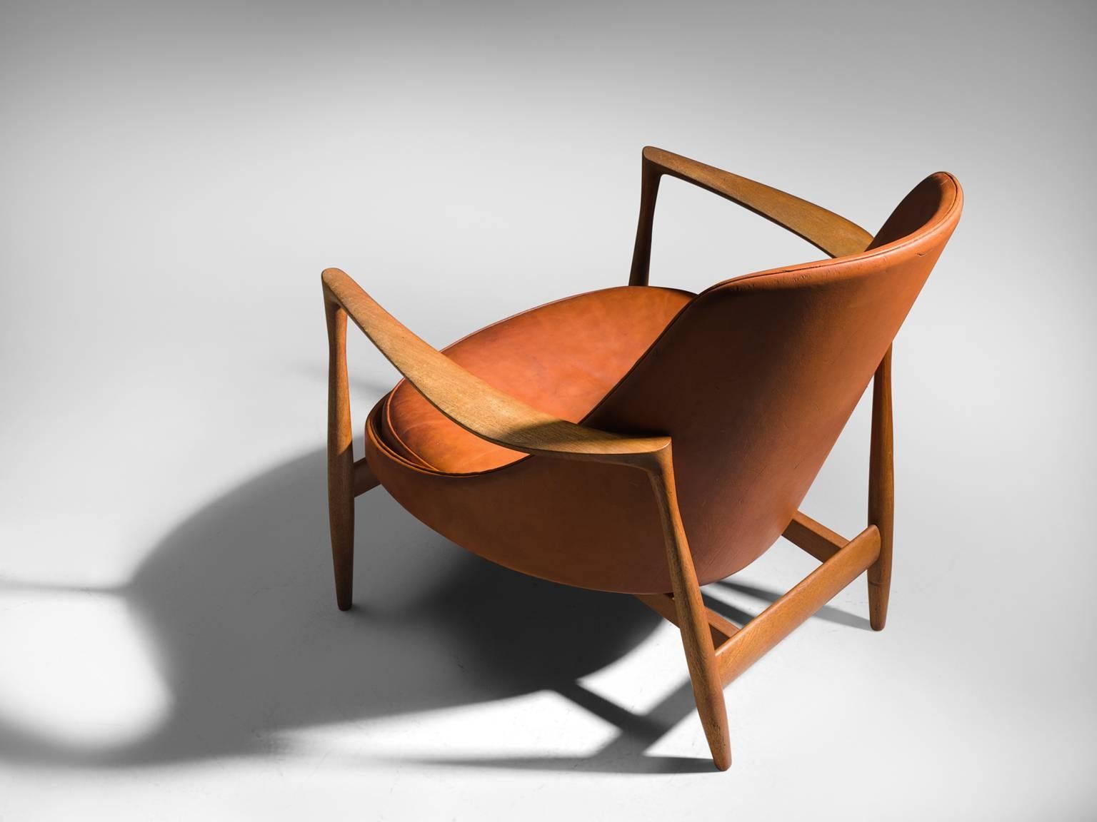 Danish Ib Kofod-Larsen 'Elizabeth' Chair in Original Cognac Leather with Ottoman