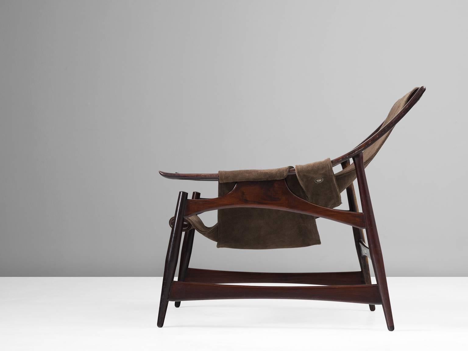 Mid-Century Modern Liceu De Artes Sao Paulo Lounge Chair in Rosewood and Brown Suede