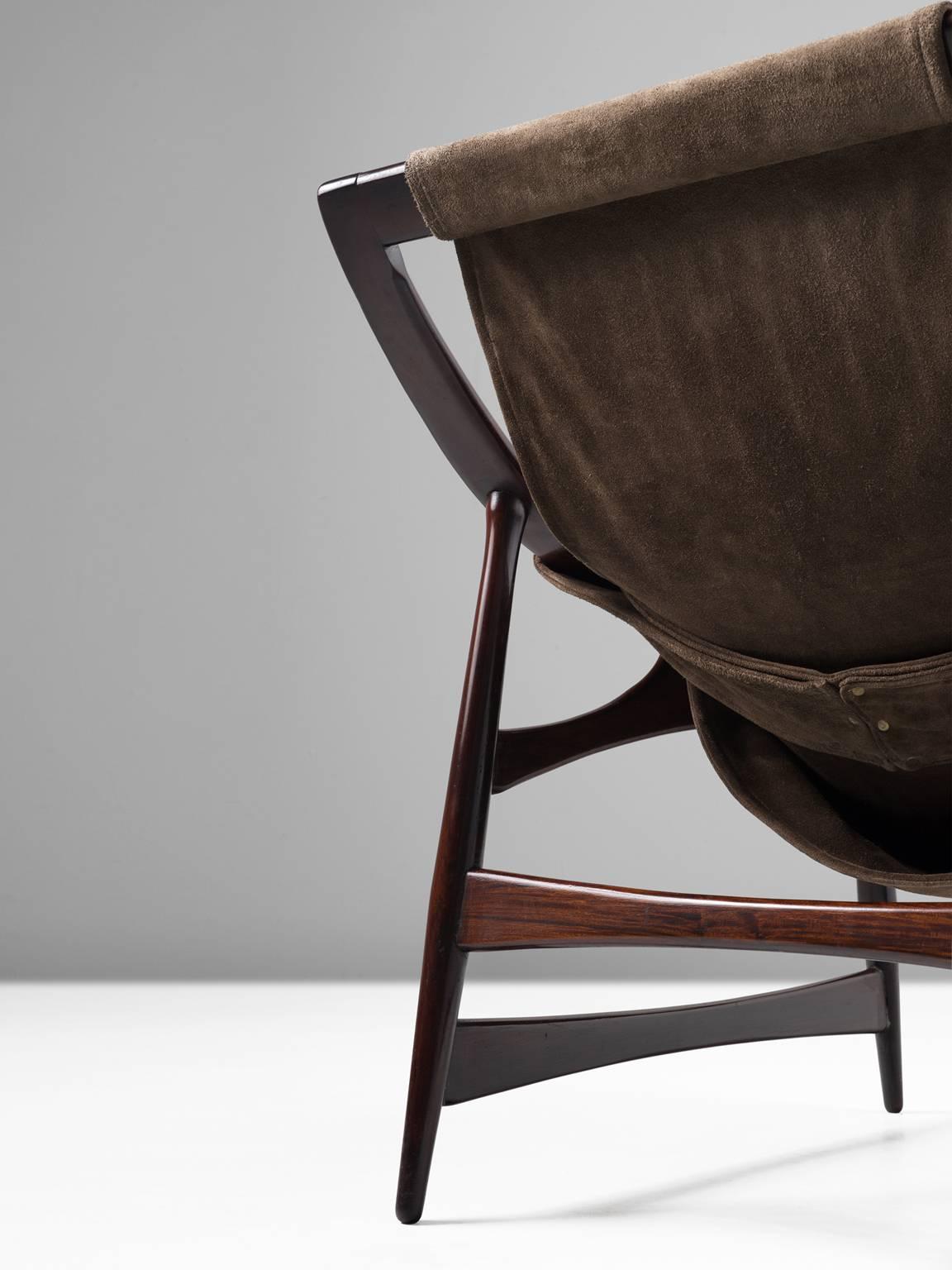 Leather Liceu De Artes Sao Paulo Lounge Chair in Rosewood and Brown Suede