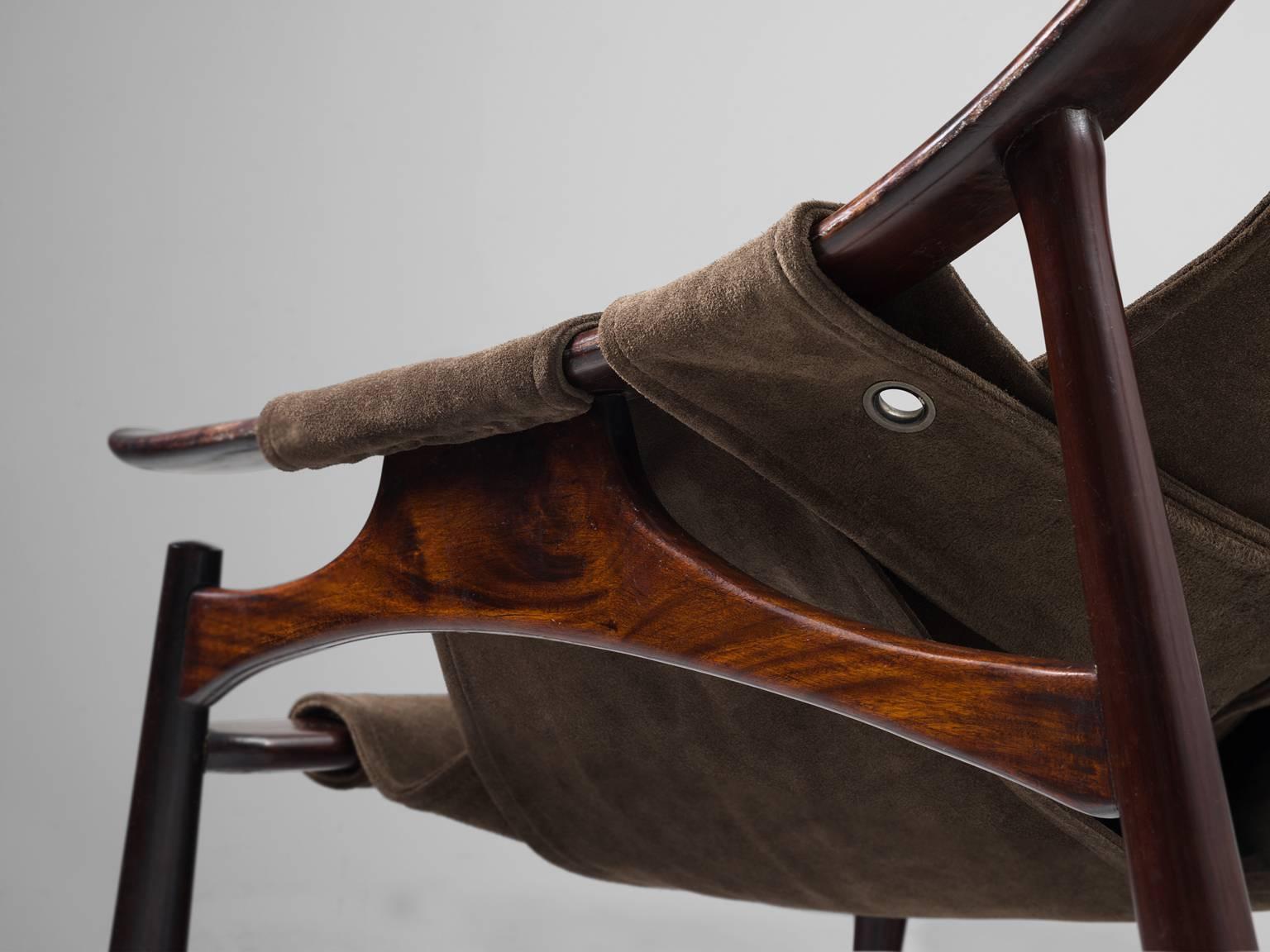 Liceu De Artes Sao Paulo Lounge Chair in Rosewood and Brown Suede 2