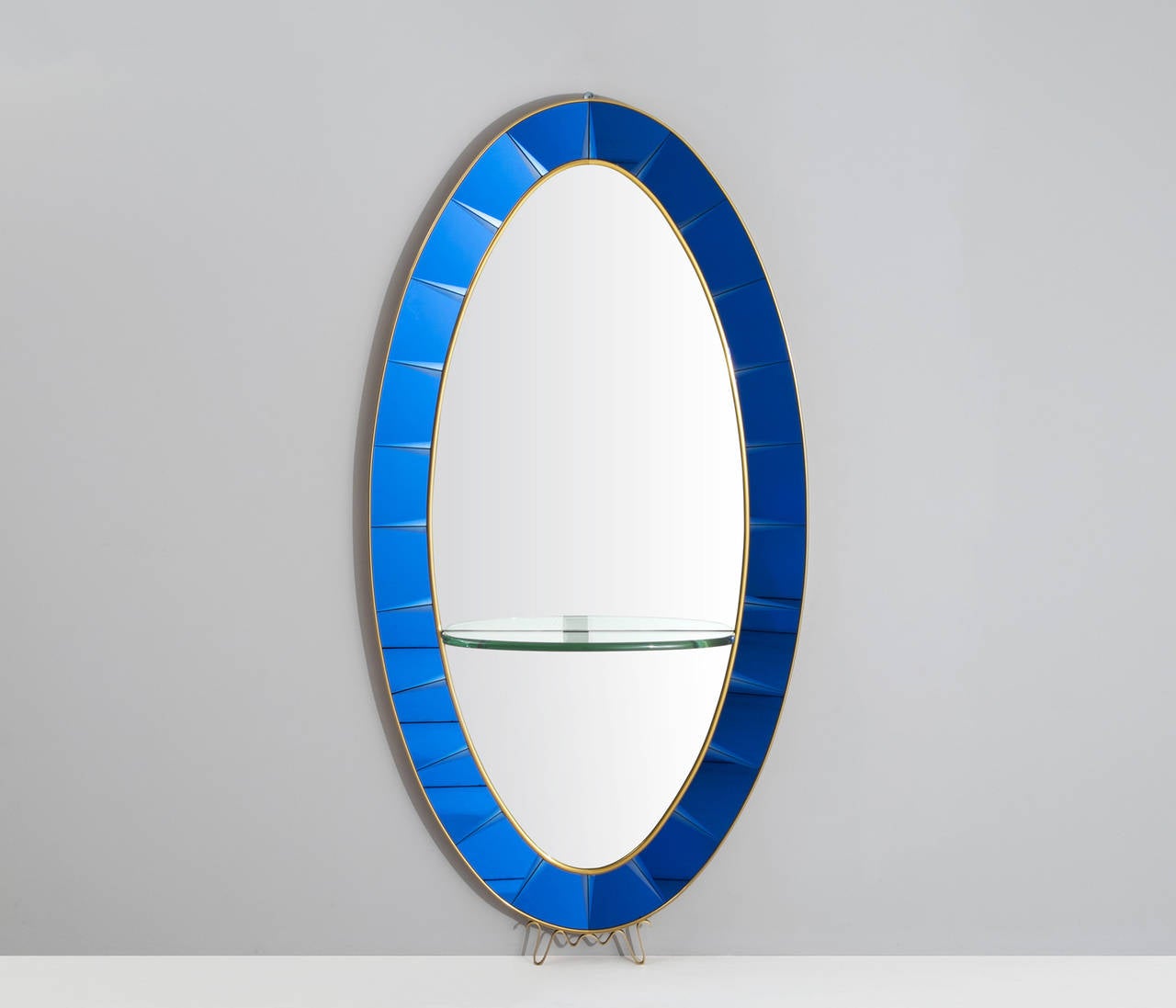 Mid-Century Modern Large Blue Cristal Art Mirror