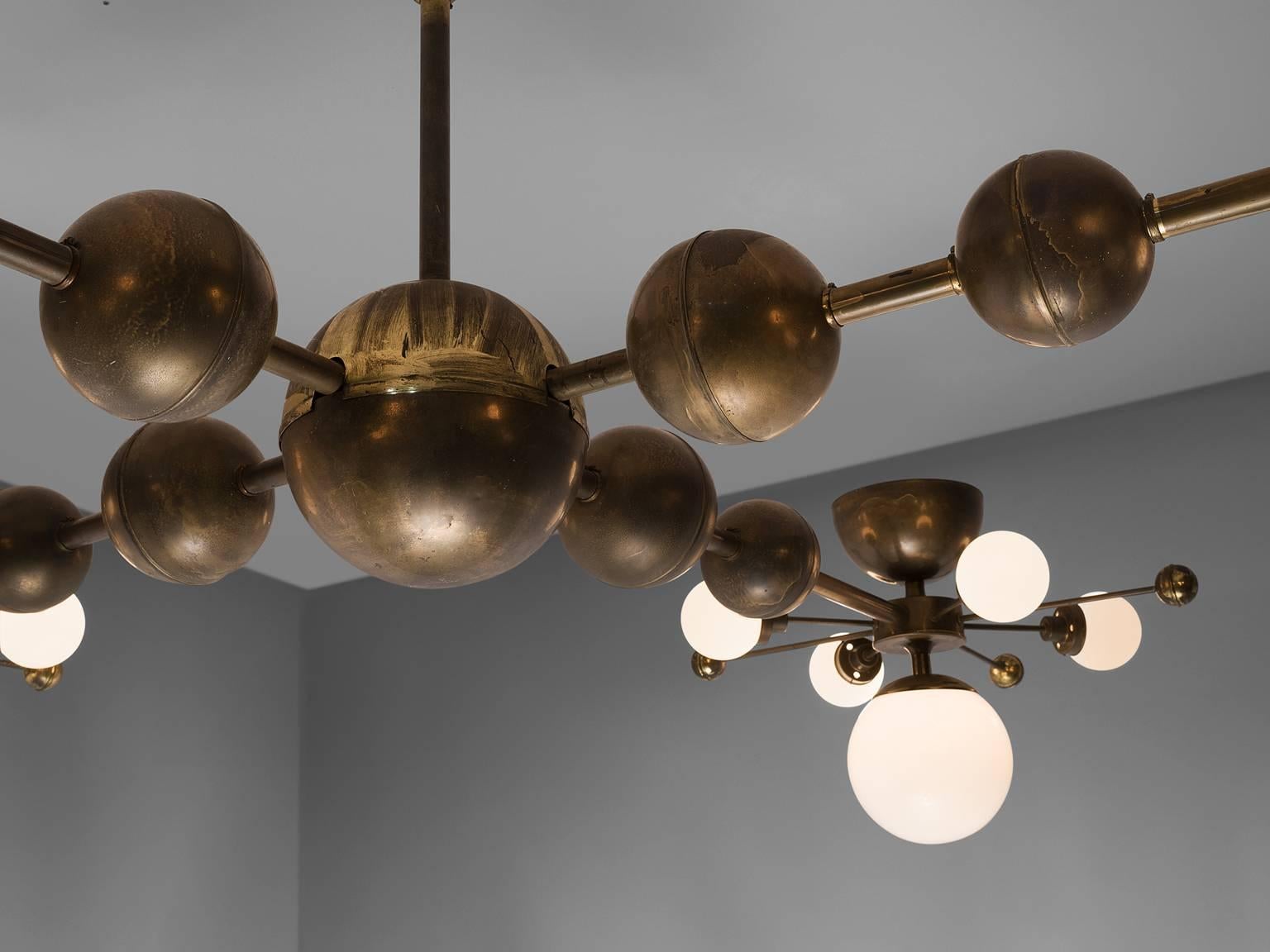 European Three Extremely Large Crossed Sputnik Chandeliers