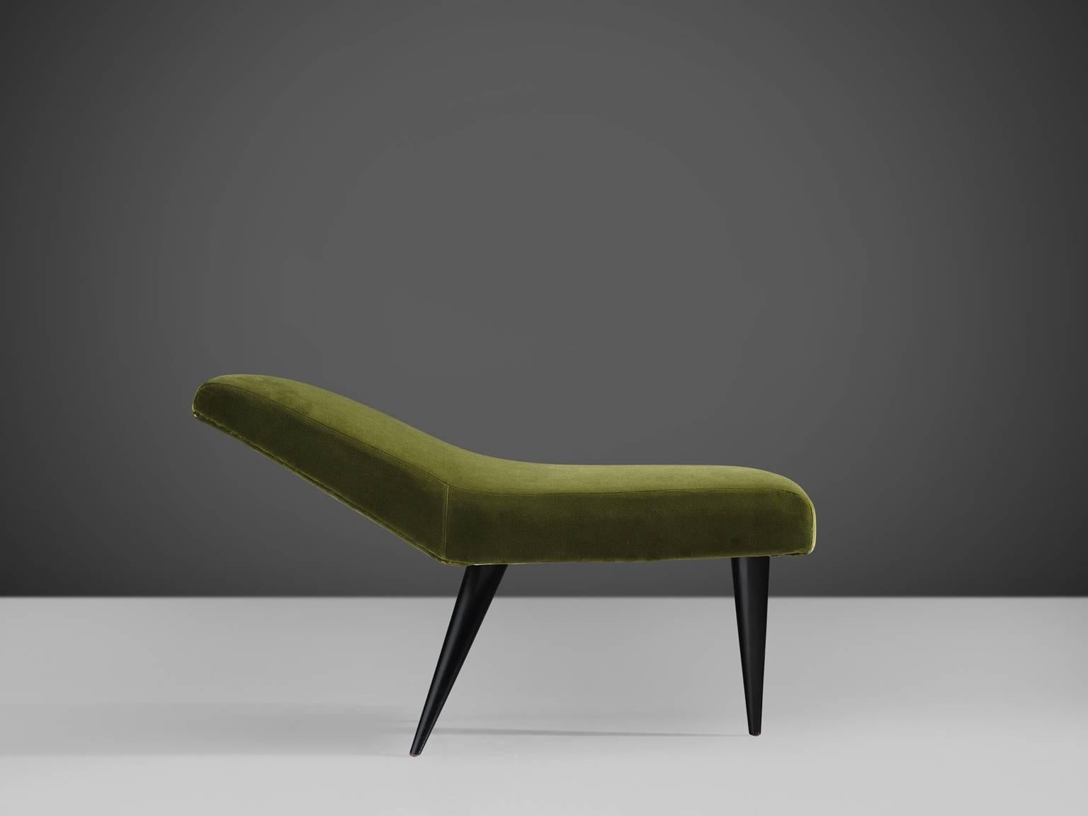 Late 20th Century Italian Side Stool in Olive Green Velvet