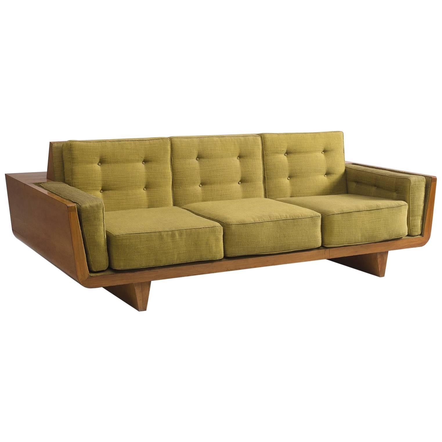 Free-Standing Italian Three-Seat Sofa in Walnut