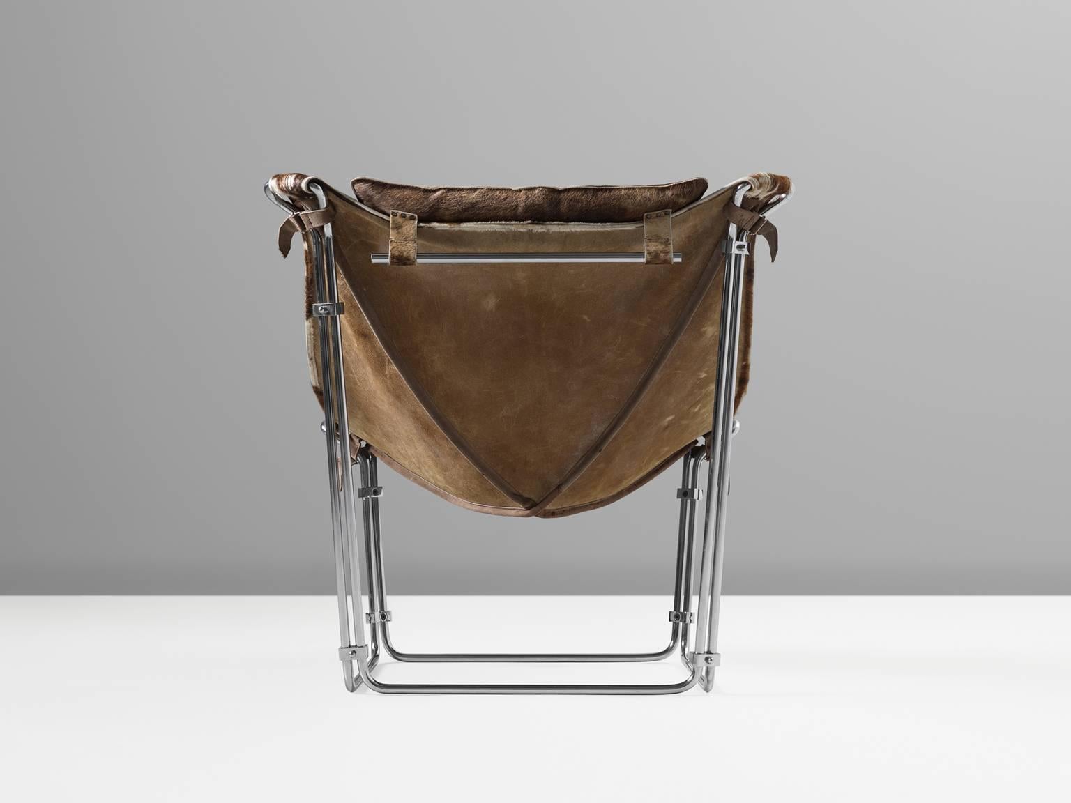 French Kwok Hoi Chan Cow Hide Tubular Chair for Steiner, Paris