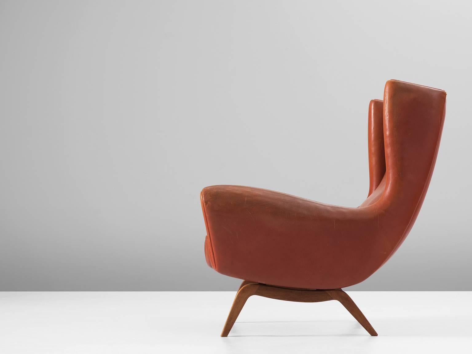 Danish Illum Wikkelso Lounge Chair in Cognac Leather