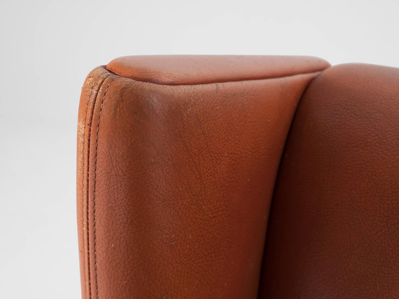 Teak Illum Wikkelso Lounge Chair in Cognac Leather