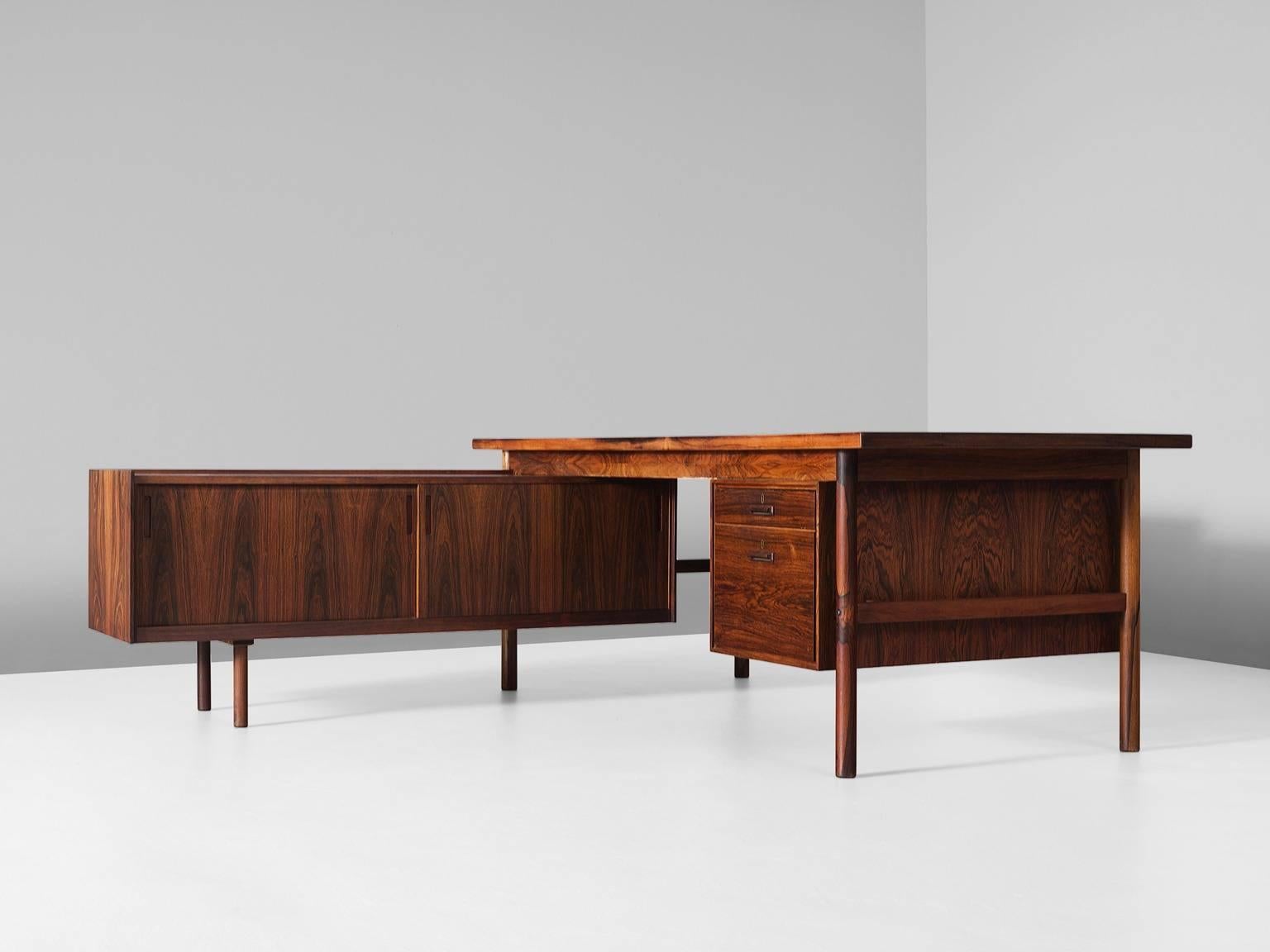 Scandinavian Modern Ib Kofod-Larsen Freestanding Executive Desk in Rosewood