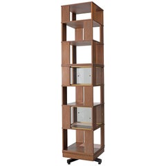 Italian Swivel Bookcase in Wood and Glass, 1960s