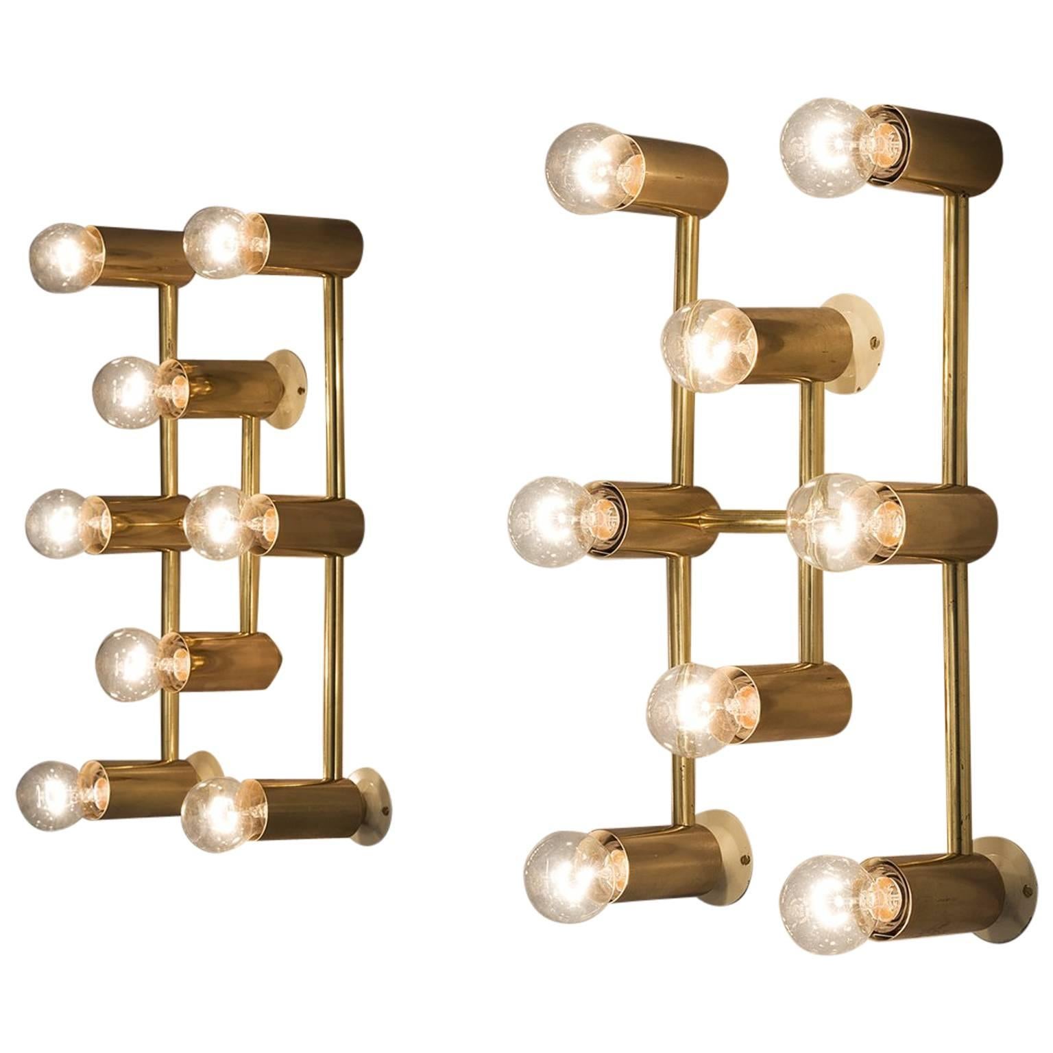 Set of Eight Brass Wall Lights