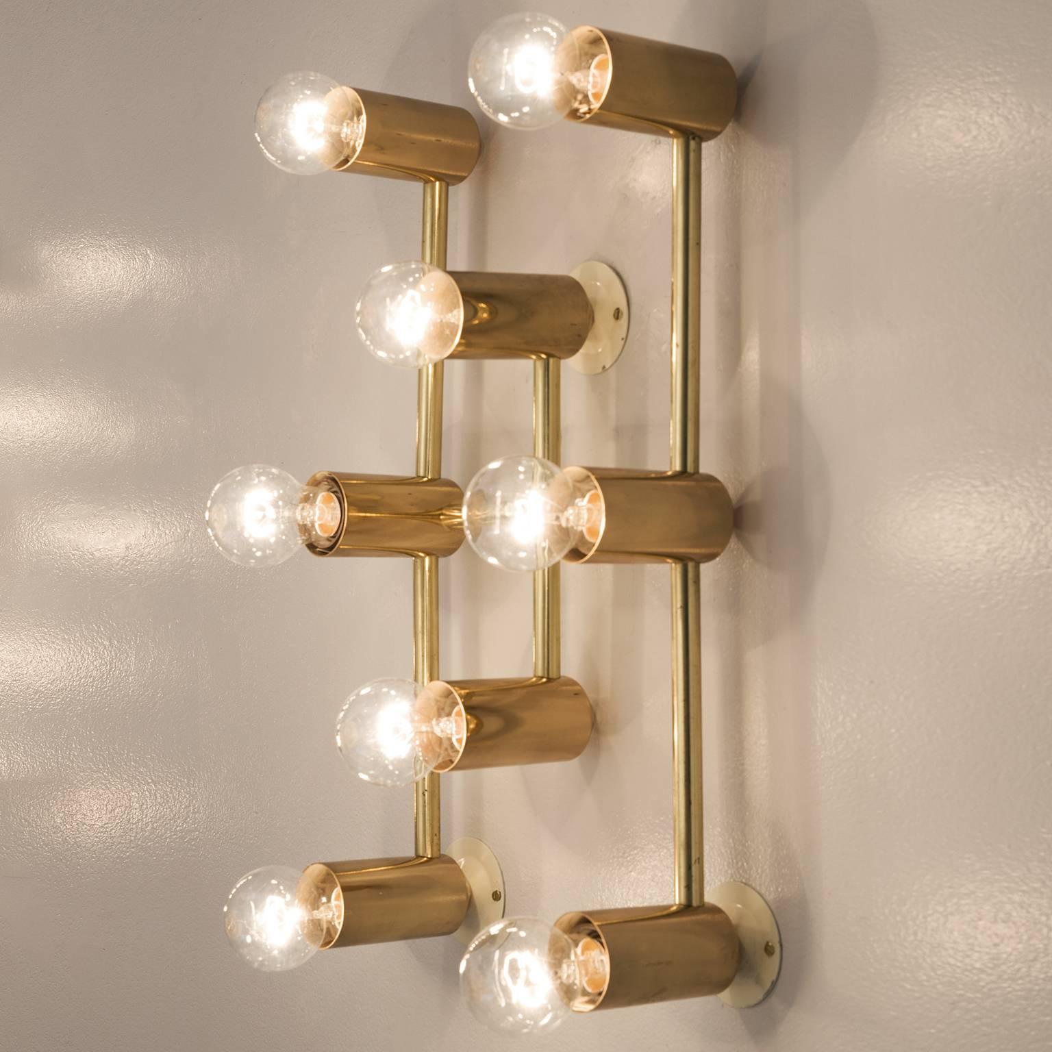 Mid-Century Modern Set of Eight Brass Wall Lights