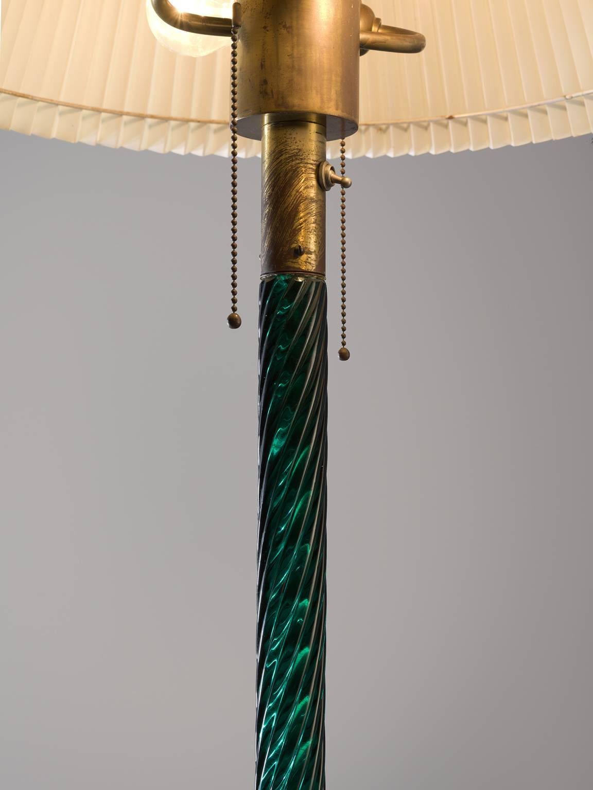 Mid-Century Modern Venini Costelature Floor Lamp with Green Murano Glass
