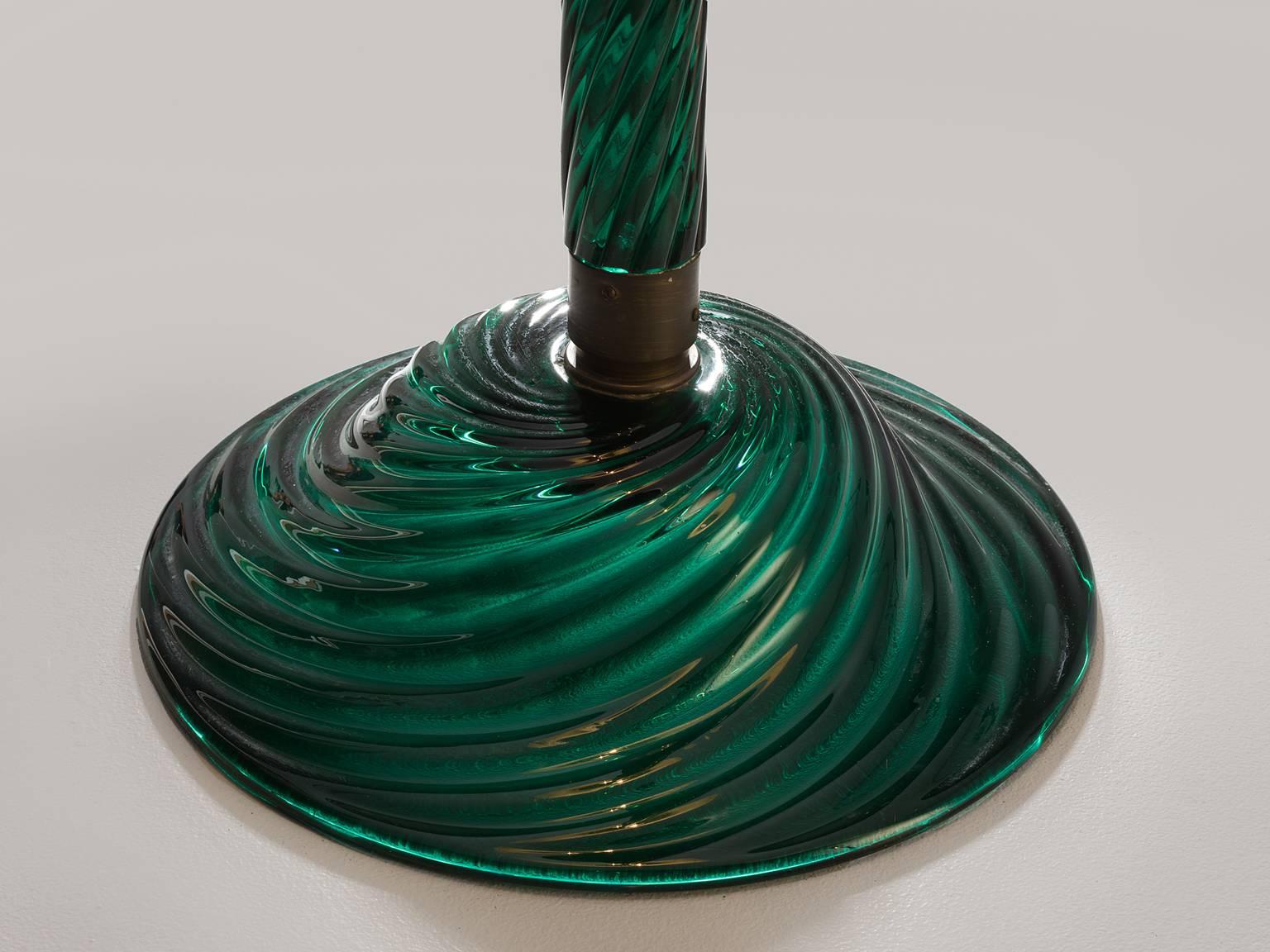 Venini Costelature Floor Lamp with Green Murano Glass In Good Condition In Waalwijk, NL