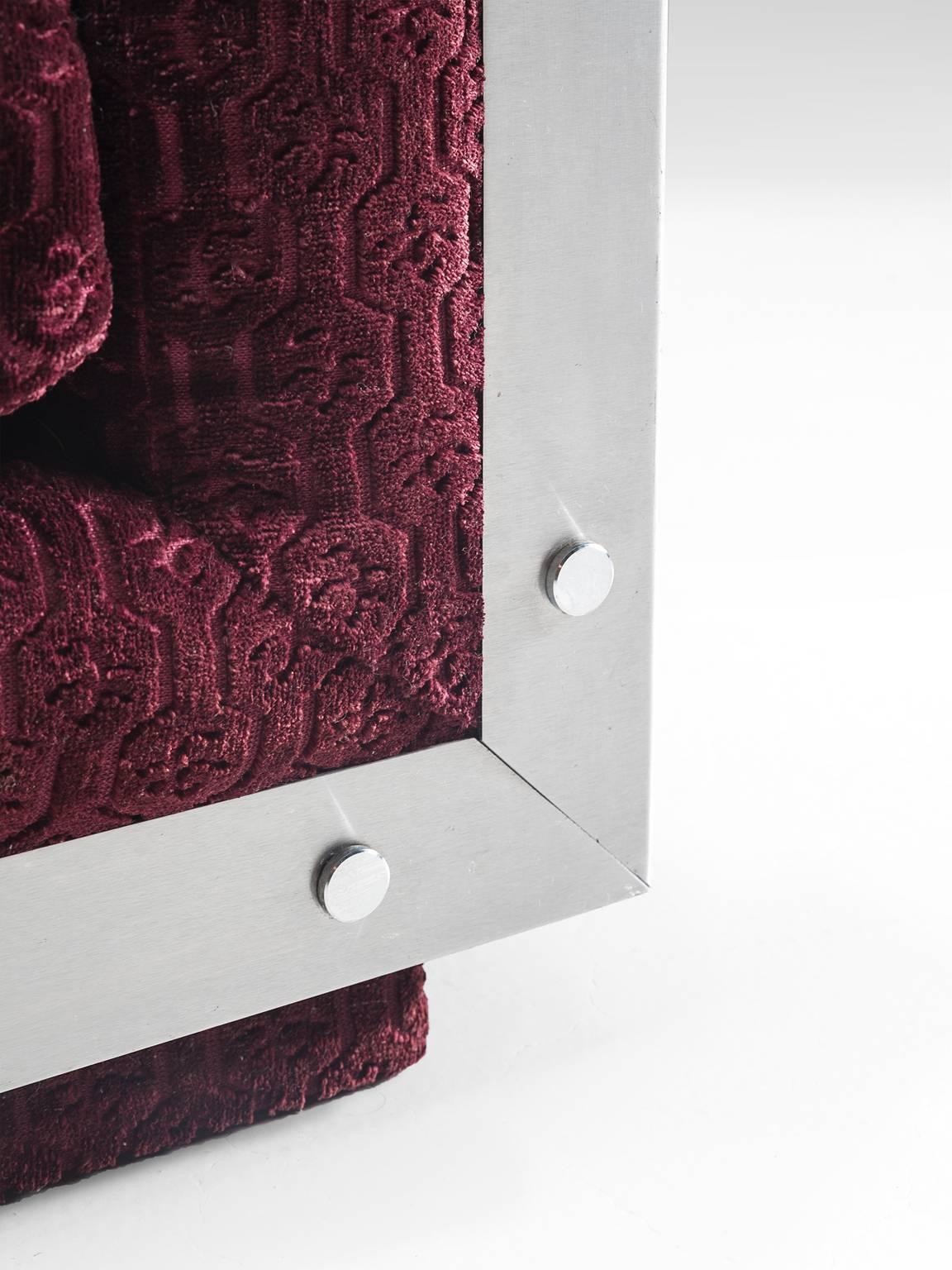 French Sofa in Stainless Steel and Burgundy Velvet Upholstery 3