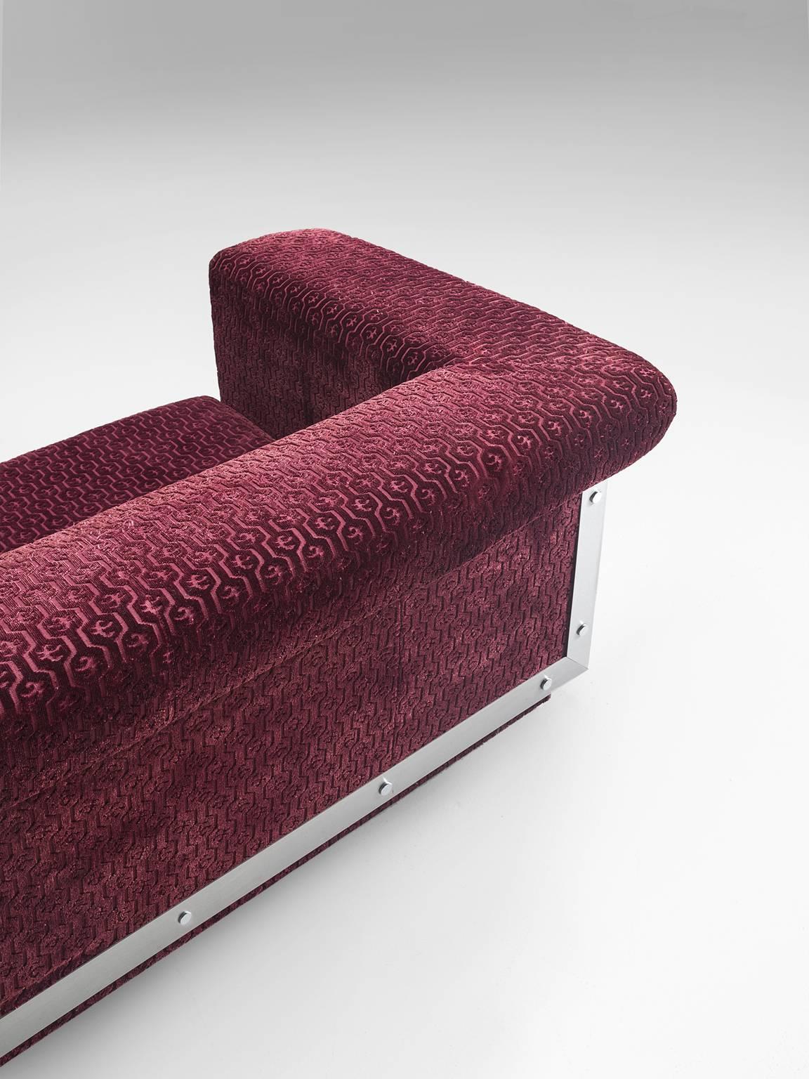 French Sofa in Stainless Steel and Burgundy Velvet Upholstery 5