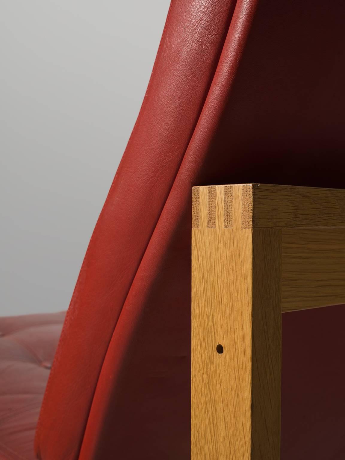 Danish Torben Lind & Ole Gjerløv-Knudsen Red Leather Easy Chairs