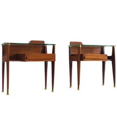Pair of Brass and Rosewood Italian Nightstands