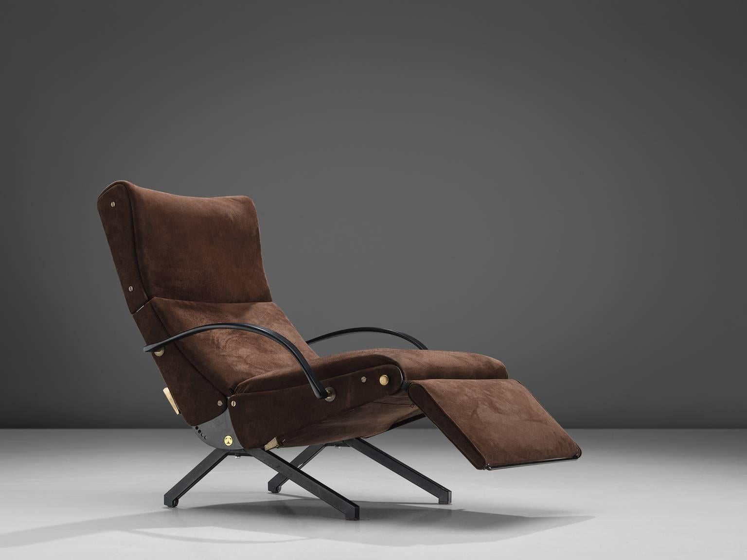 Osvaldo Borsani for Tecno, P40 lounge chair, original brown fabric, metal, Italy, 1955. 

This lounge chair has been the result of the relentless search for an armchair that facilitated maximum relaxation. This search was in line with other