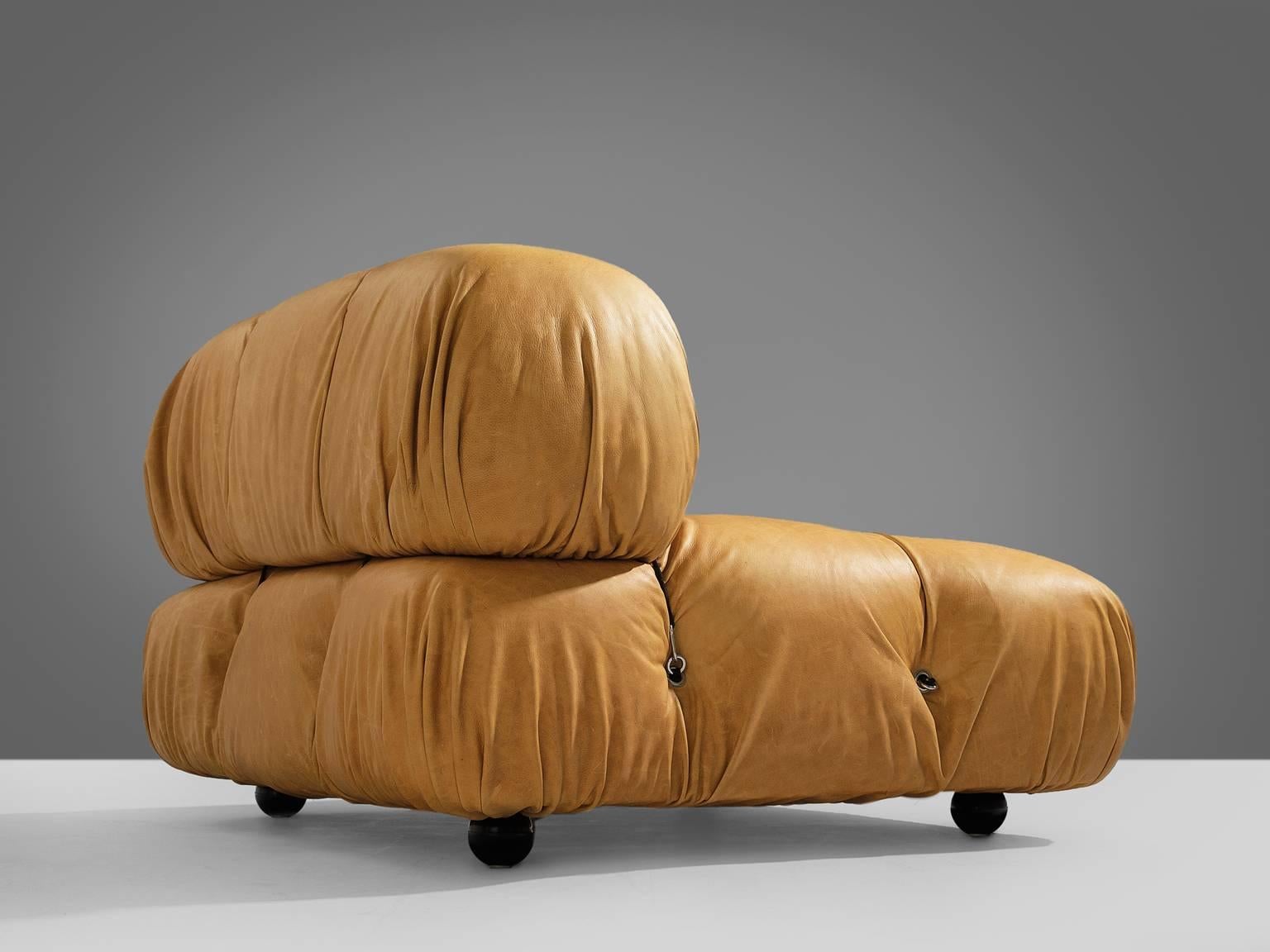 Mario Bellini, large modular 'Cameleonda' sofa, cognac leather upholstery, Italy, 1971, reupholstered in approved leather by our in-house upholstery atelier, configuration:

- 5 large base
- 3 large backs
- 2 arm rests
- 2 small base
- 1 small back

