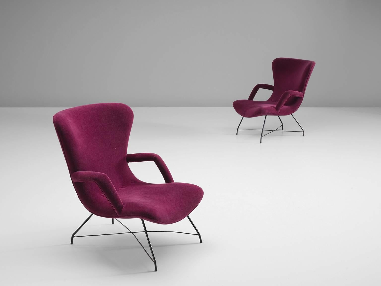 Mid-Century Modern Eisler & Hauner Pair of Magenta Chairs, 1950s