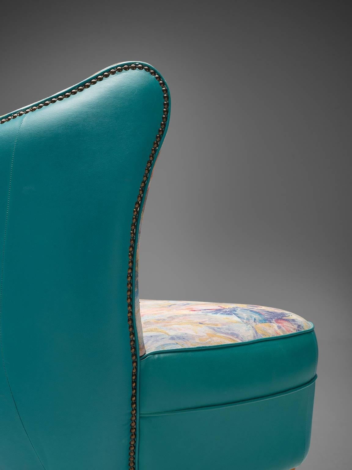 Fabric Pair of Italian Easy Chairs in Turqouoise Leatherette