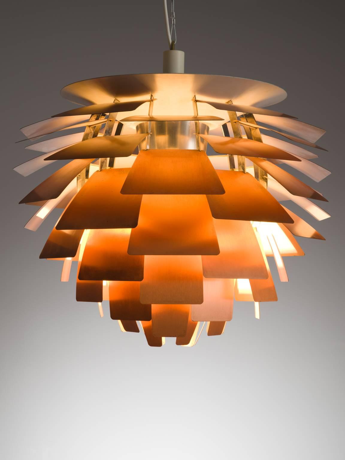 Poul Henningsen for Louis Poulsen, 'PH-Artichoke' pendant with copper shades, Denmark, 1957, production 1960s

This pendant has brushed copper shades in twelve layers. The principle is twelve railings staggered from each other. The light partition