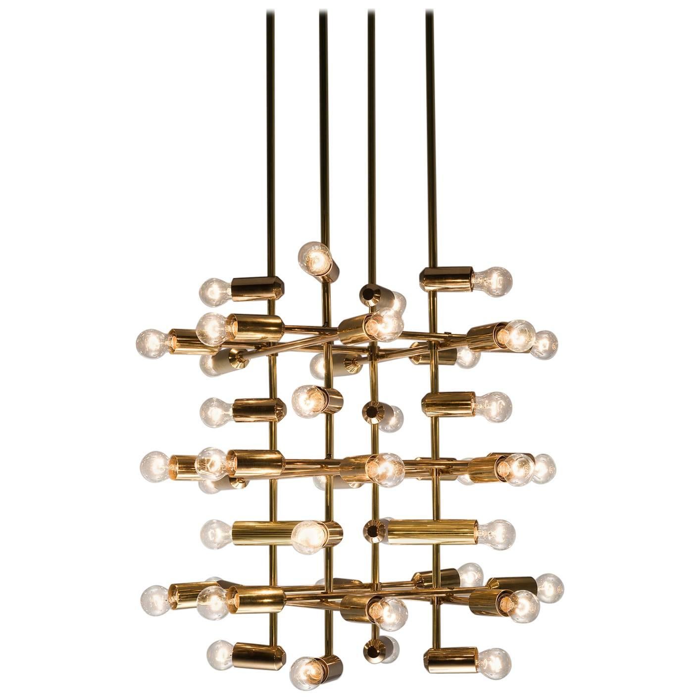 Set of 20 Large Brass Chandeliers with Forty Bulbs