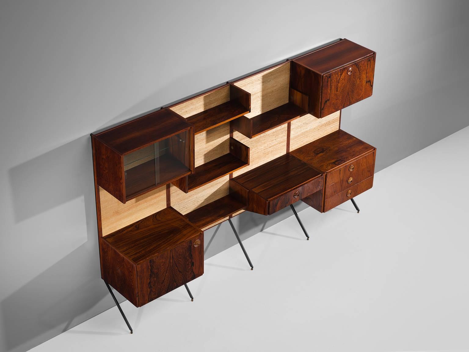 Fristho Rosewood and Seagrass Canvas Wall Unit In Good Condition In Waalwijk, NL