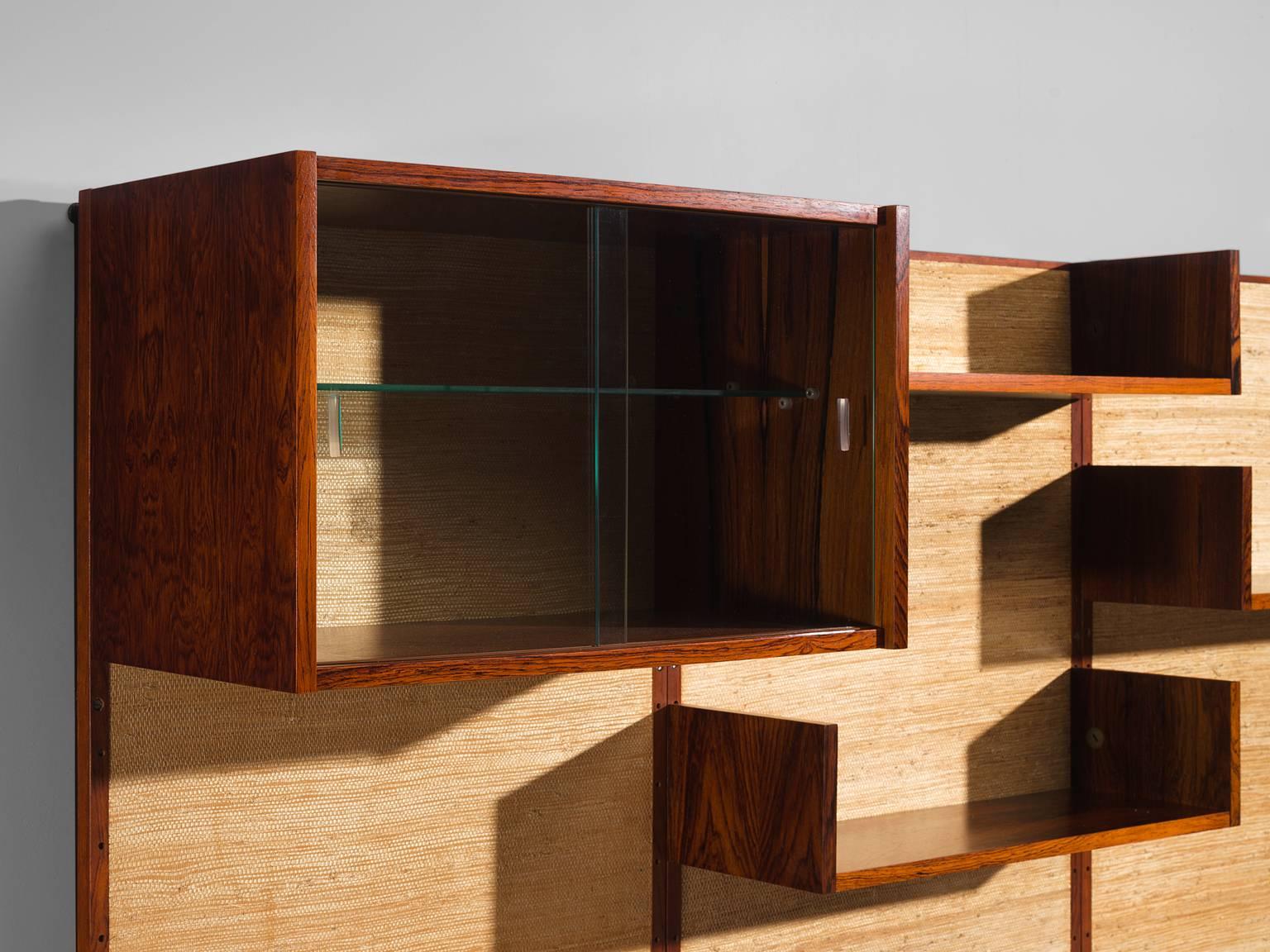 Mid-20th Century Fristho Rosewood and Seagrass Canvas Wall Unit