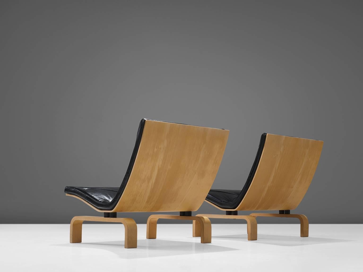 Scandinavian Modern Poul Kjærholm PK27 Lounge Chairs in Black Leather