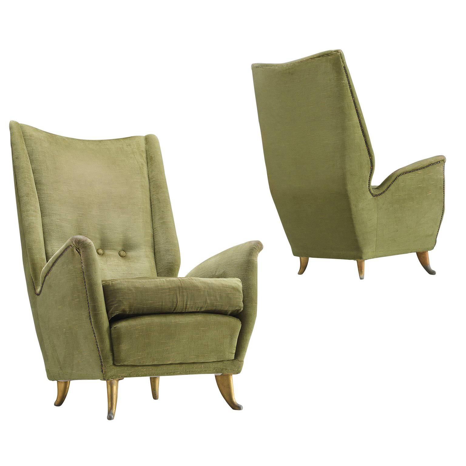 Pair of Italian High Back Lounge Chairs by ISA