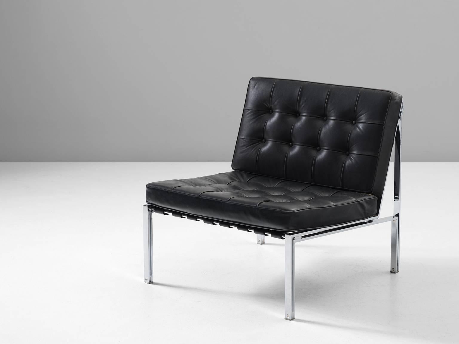 Mid-Century Modern Kurt Thut Easy Chair in Black Leather for De Sede