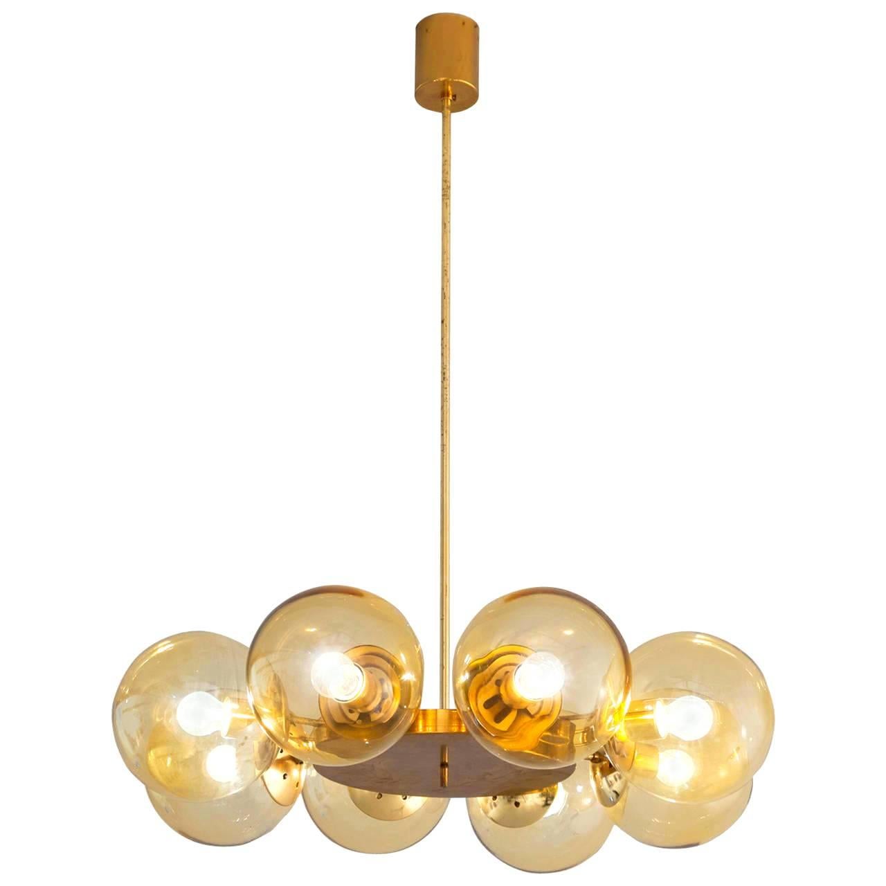 Solid Brass Chandelier with Yellow Spheres