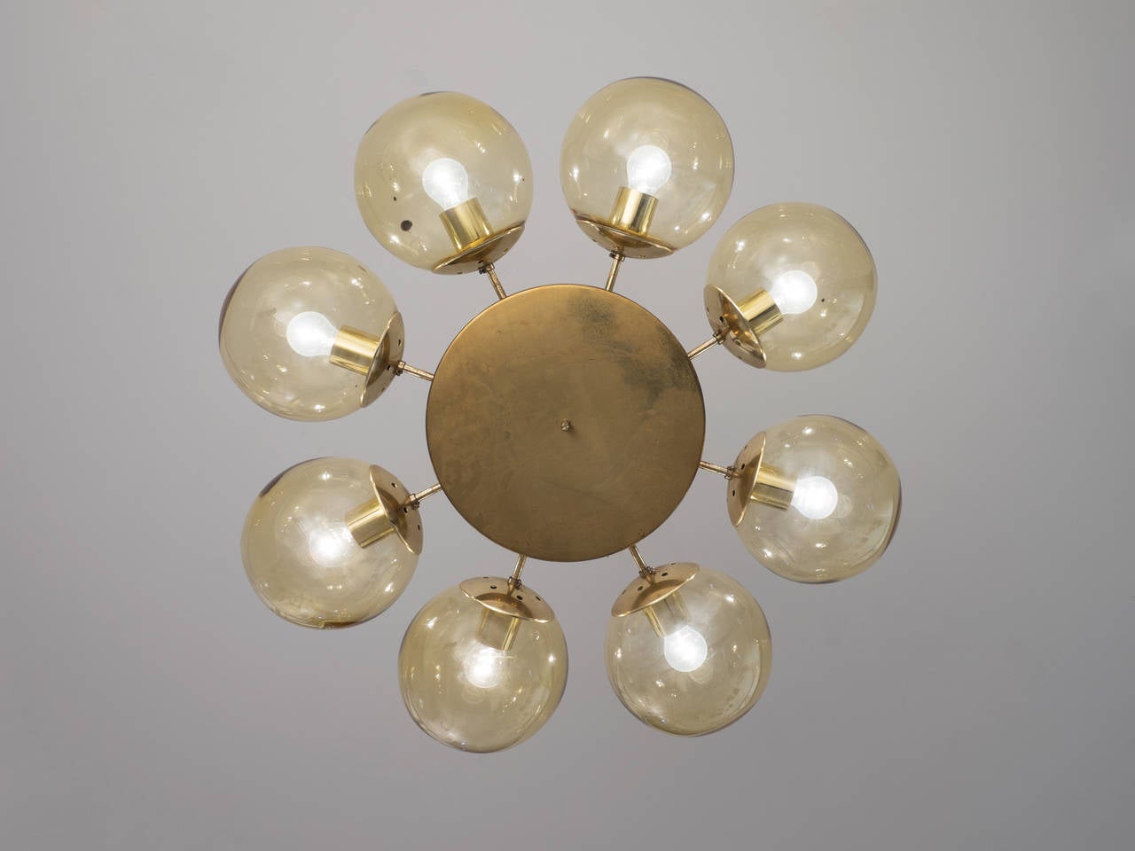Scandinavian Solid Brass Chandelier with Yellow Spheres
