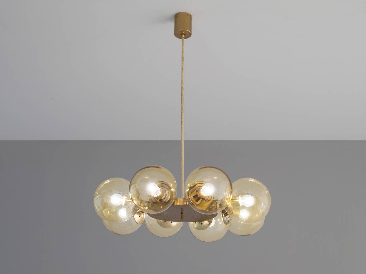 Mid-20th Century Solid Brass Chandelier with Yellow Spheres