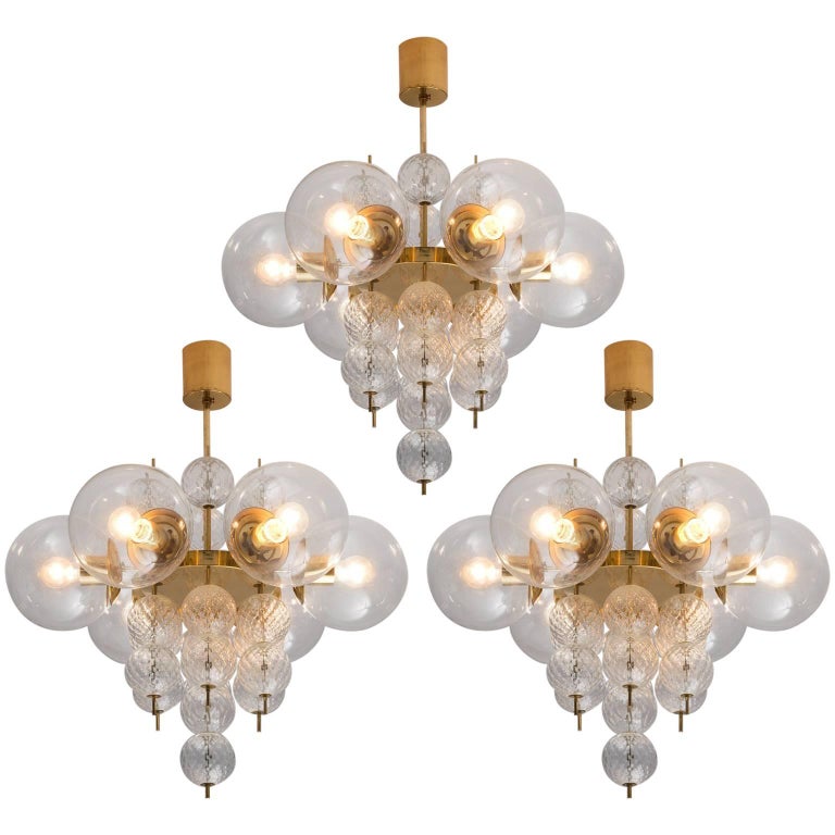 Set of Nine Brass and Glass Chandeliers For Sale at 1stDibs