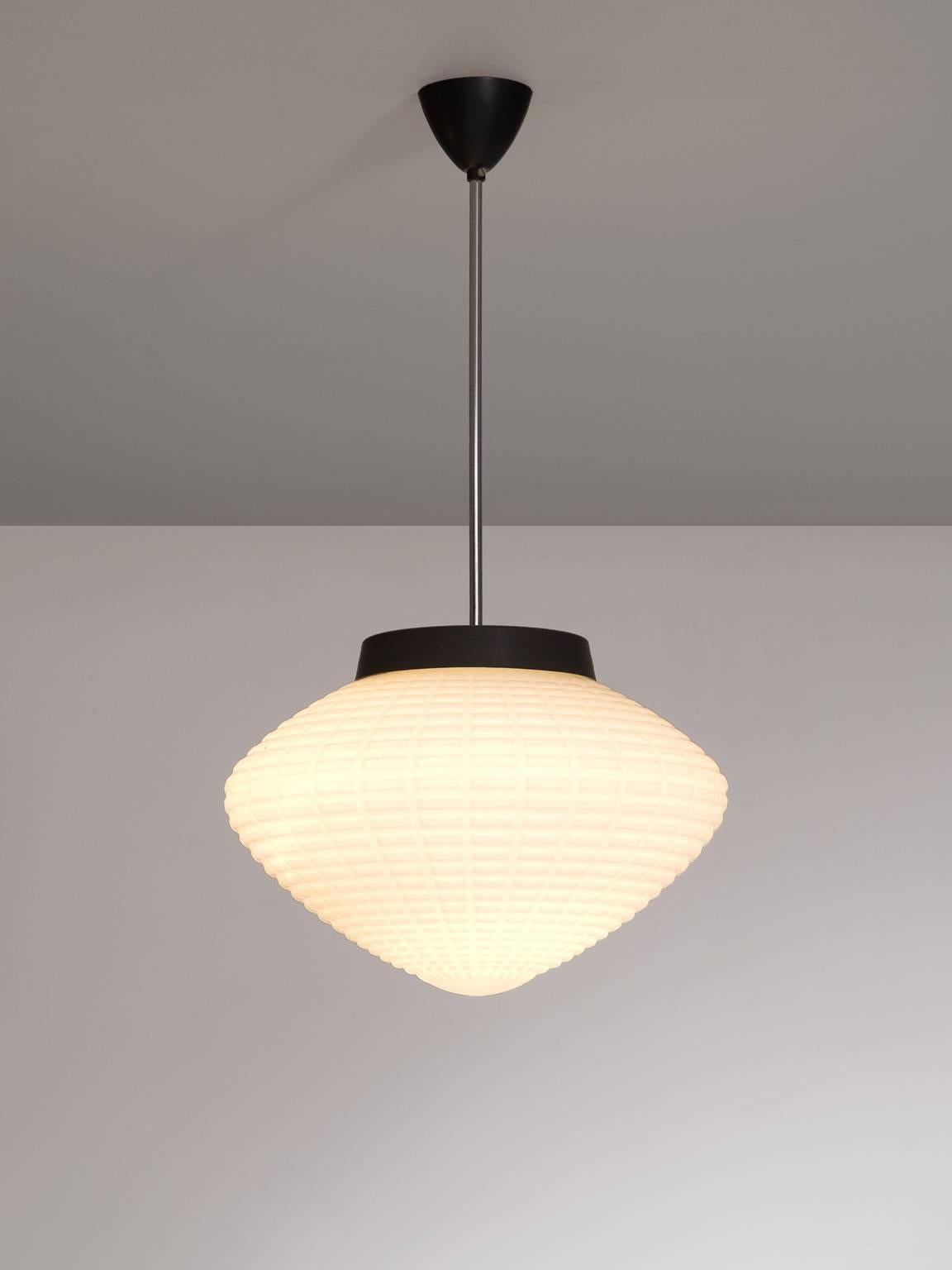 Late 20th Century Set of Three Pendants with Structured Opaline Glass Shades