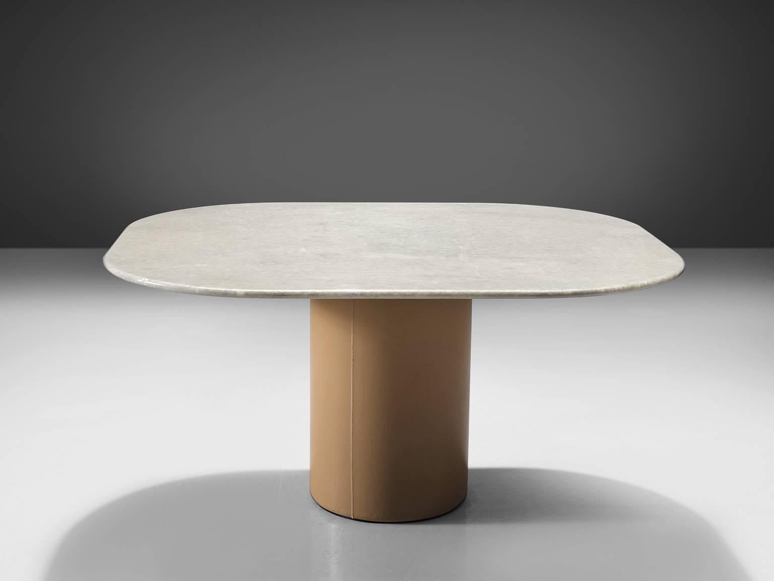 Post-Modern Pedestal Table by B&B Italia in Leather and Marble