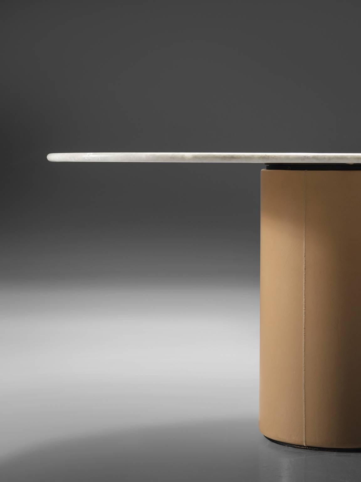 Italian Pedestal Table by B&B Italia in Leather and Marble