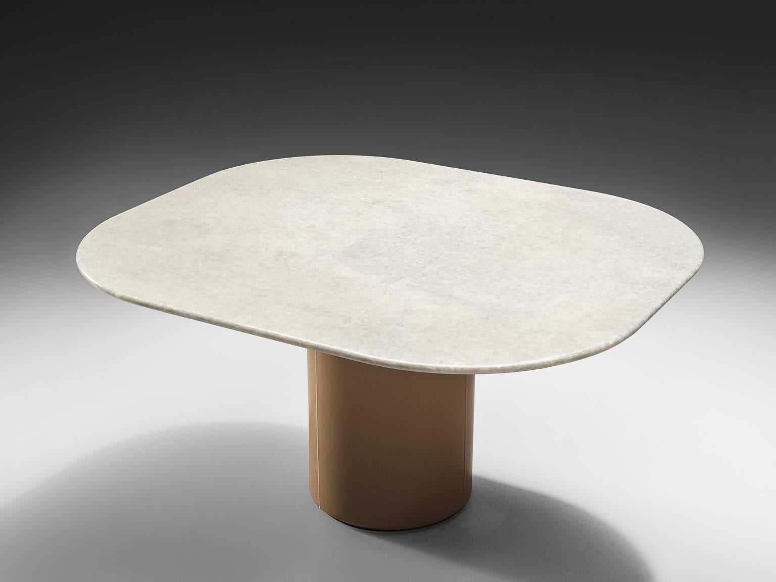 Pedestal Table by B&B Italia in Leather and Marble In Good Condition In Waalwijk, NL