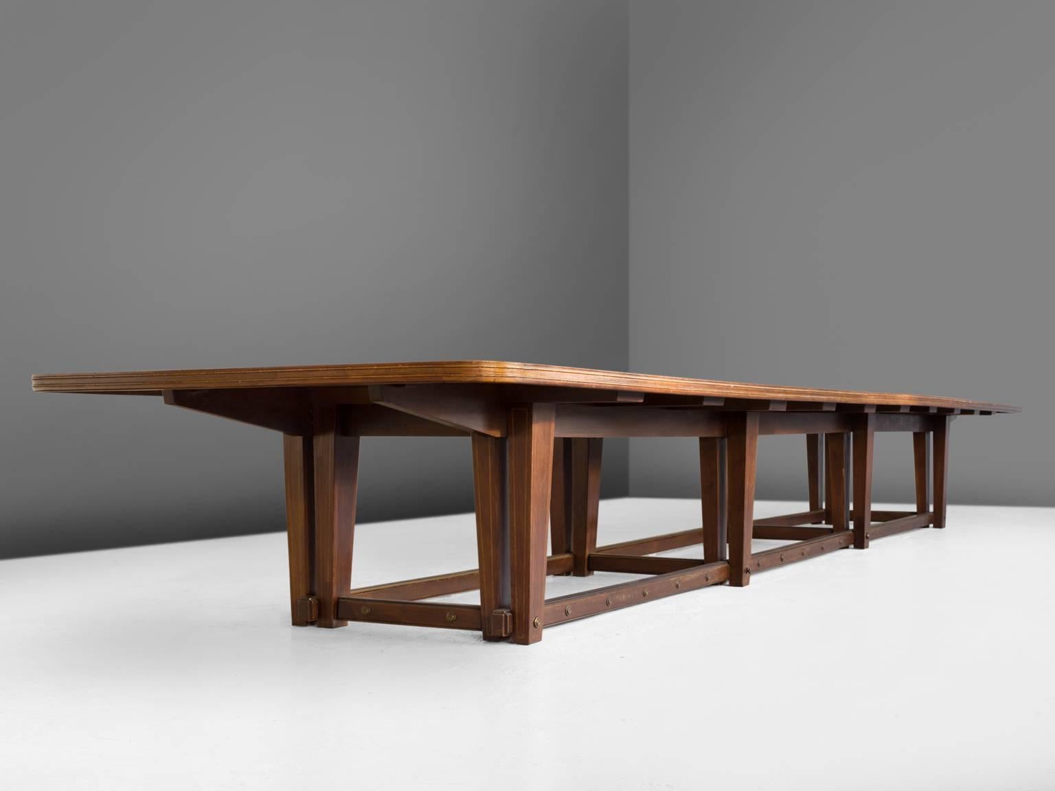 Mid-Century Modern Large Conference Table in Walnut with Inlay