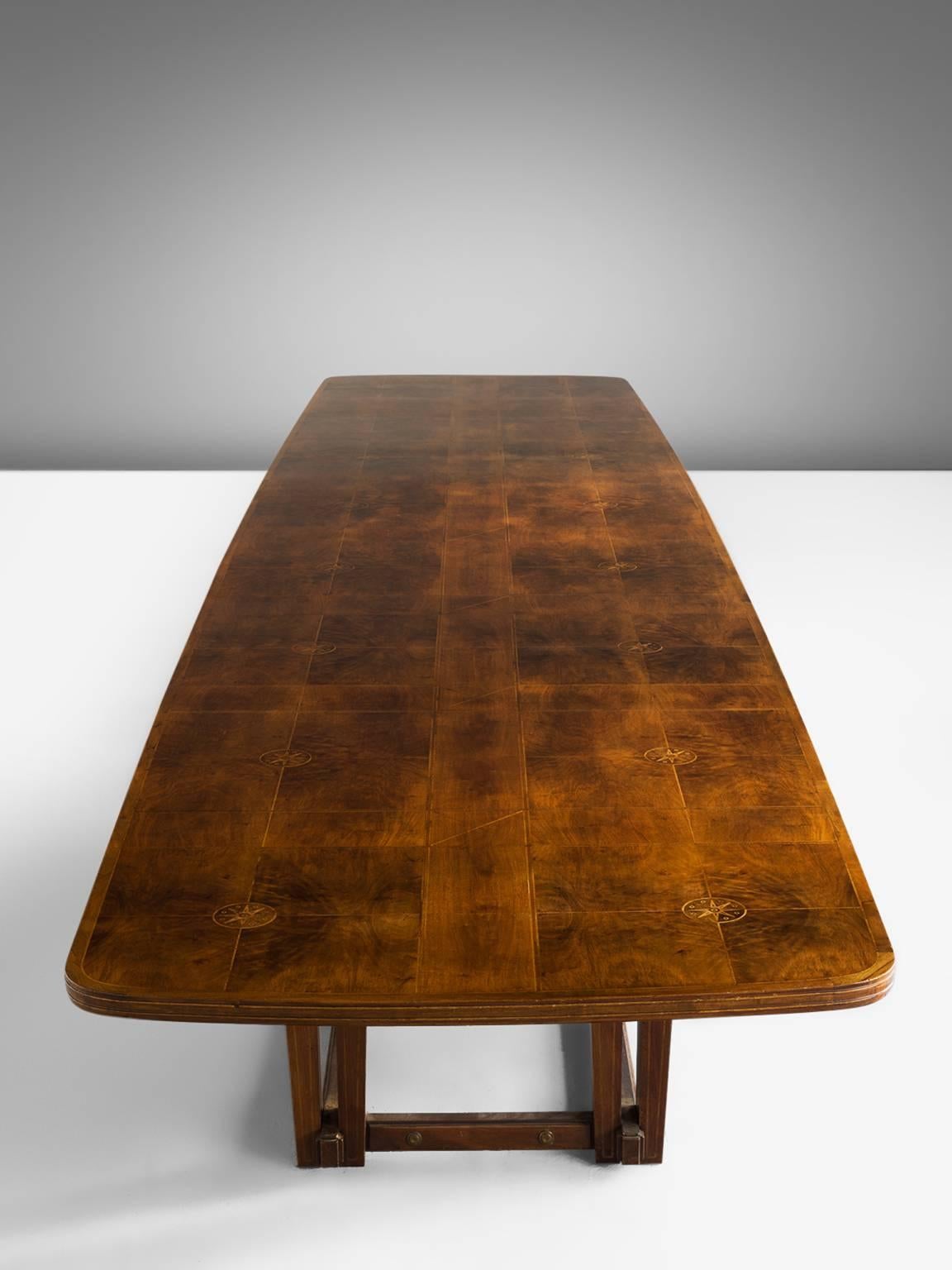 Large Conference Table in Walnut with Inlay In Good Condition In Waalwijk, NL