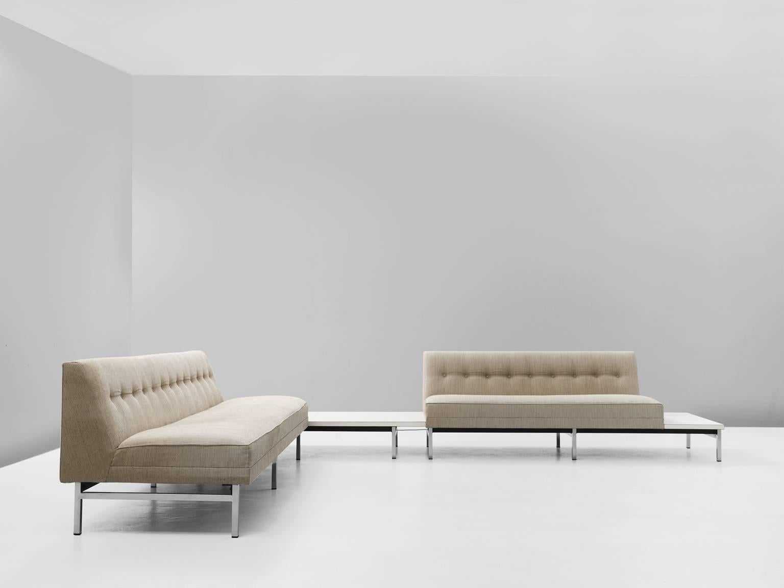 George Nelson for Herman Miller living room set, 1960s, United States.

Very fine living room set by George Nelson (1908-1986) for Herman Miller. This sofa has a metal frame with square chrome-plated legs, the seats are in wonderful thick