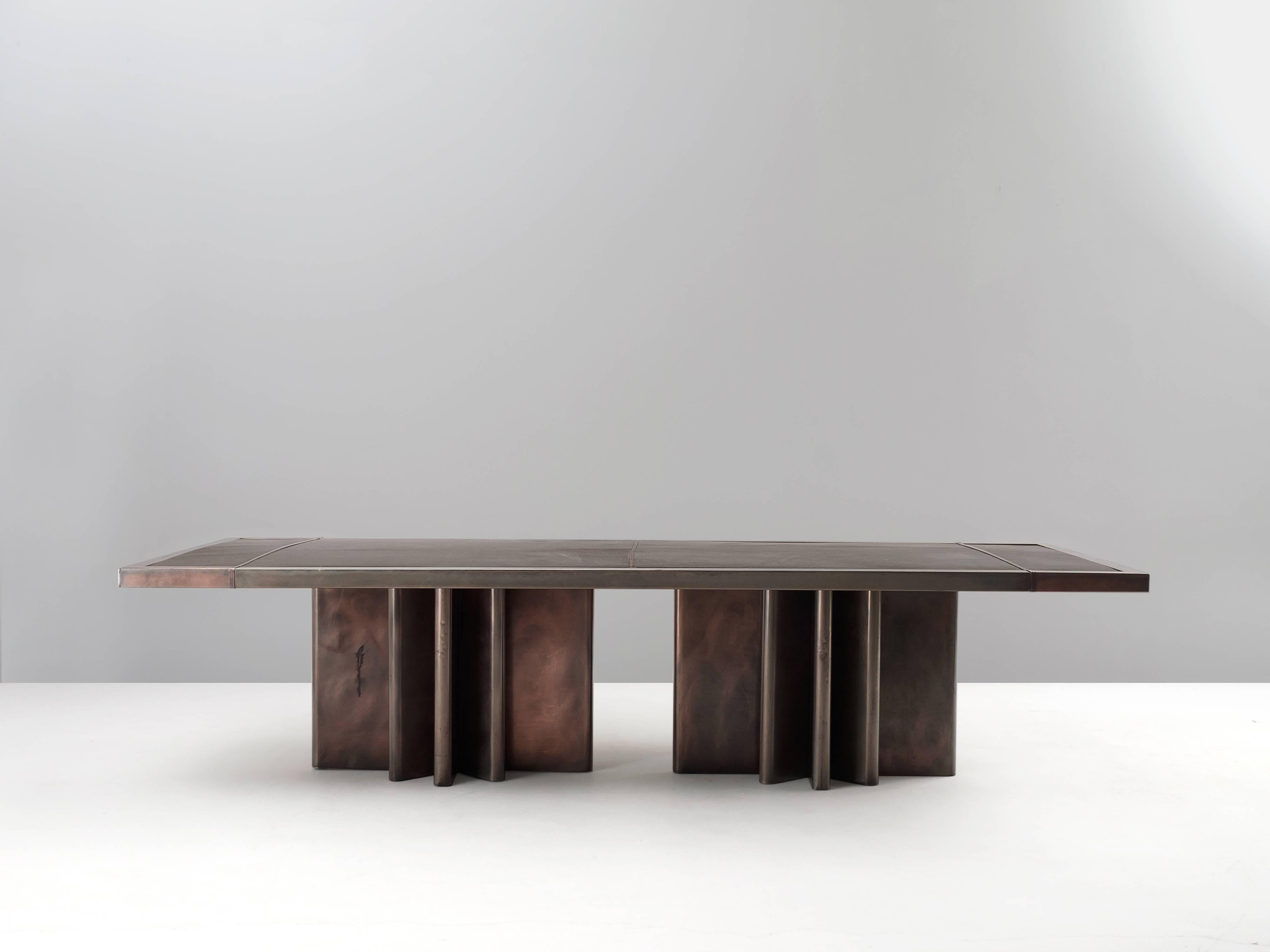 Mid-Century Modern Conference Table with Leather Top 