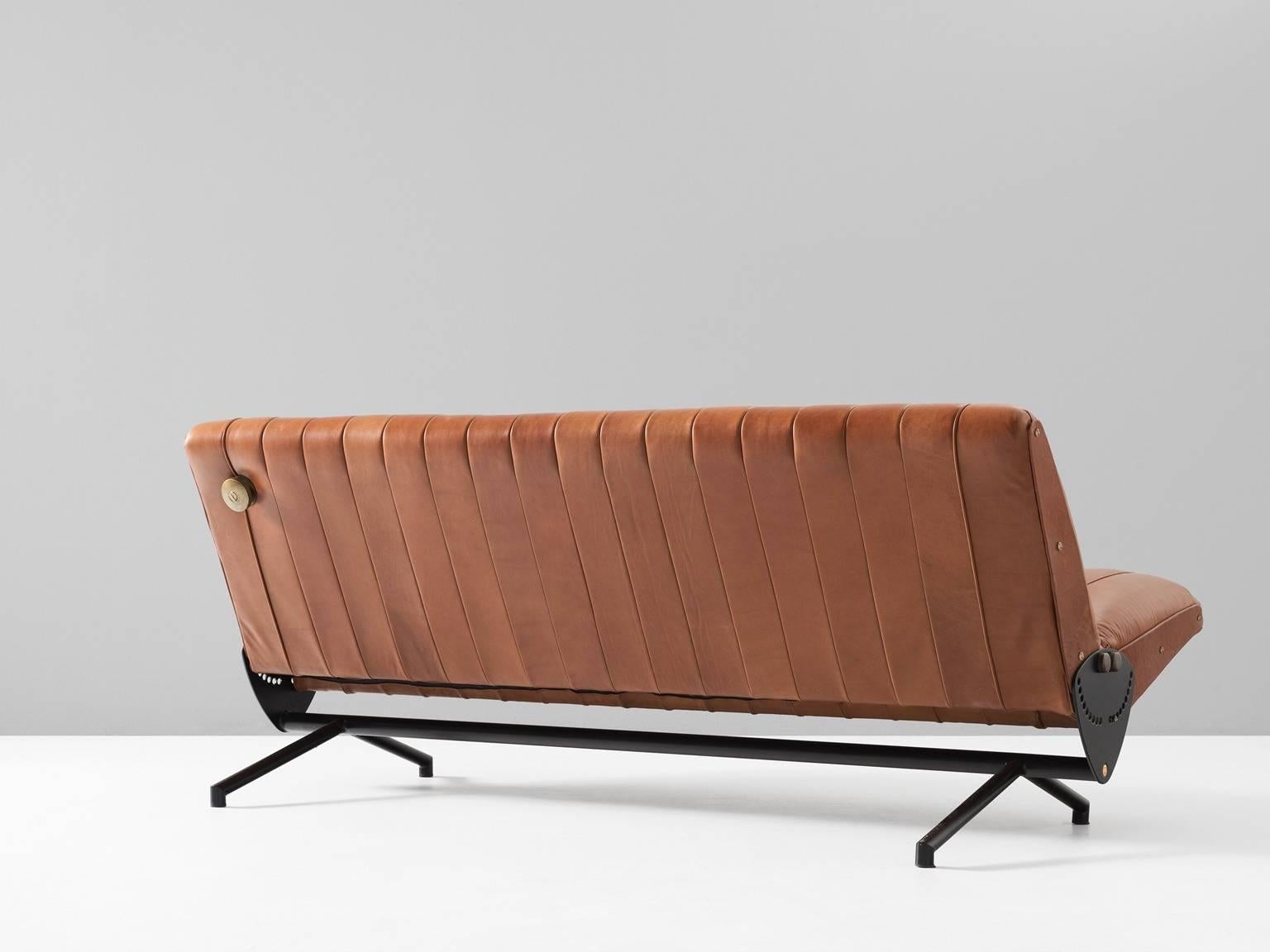 Mid-Century Modern Reupholstered Osvaldo Borsani D70 Sofa in Warm Cognac Aniline Leather