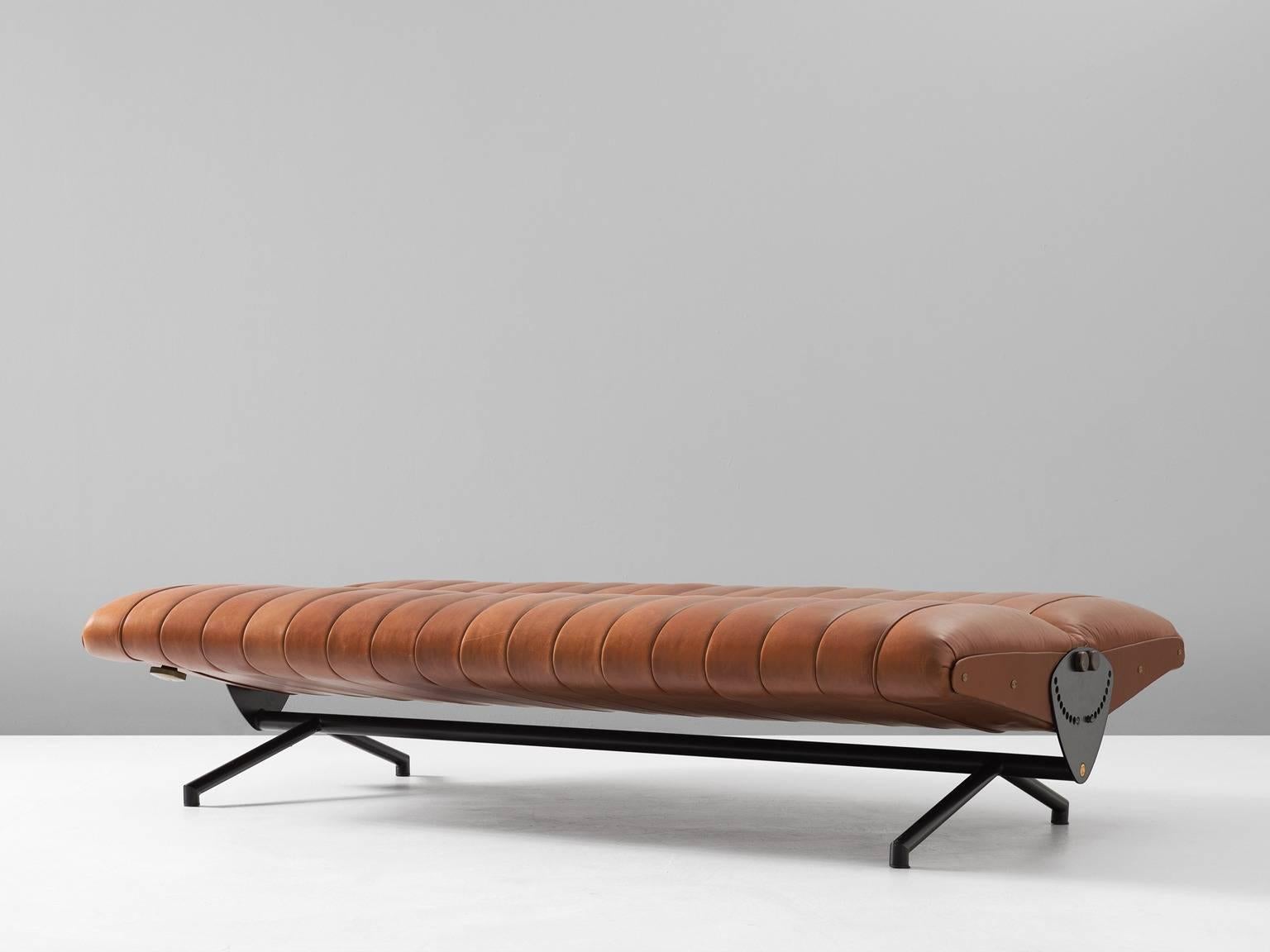 Mid-20th Century Reupholstered Osvaldo Borsani D70 Sofa in Warm Cognac Aniline Leather
